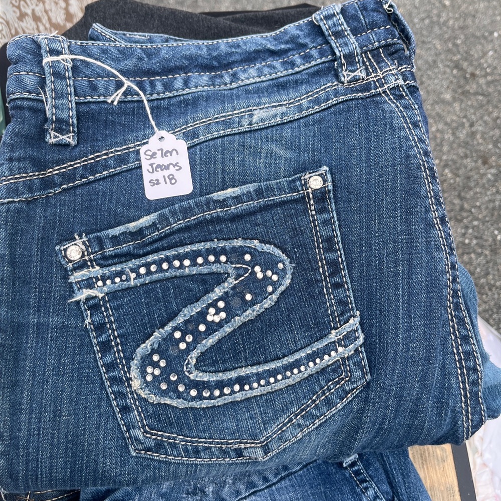 7 For All Mankind Blue Boot Cut Jeans with Decorative Back